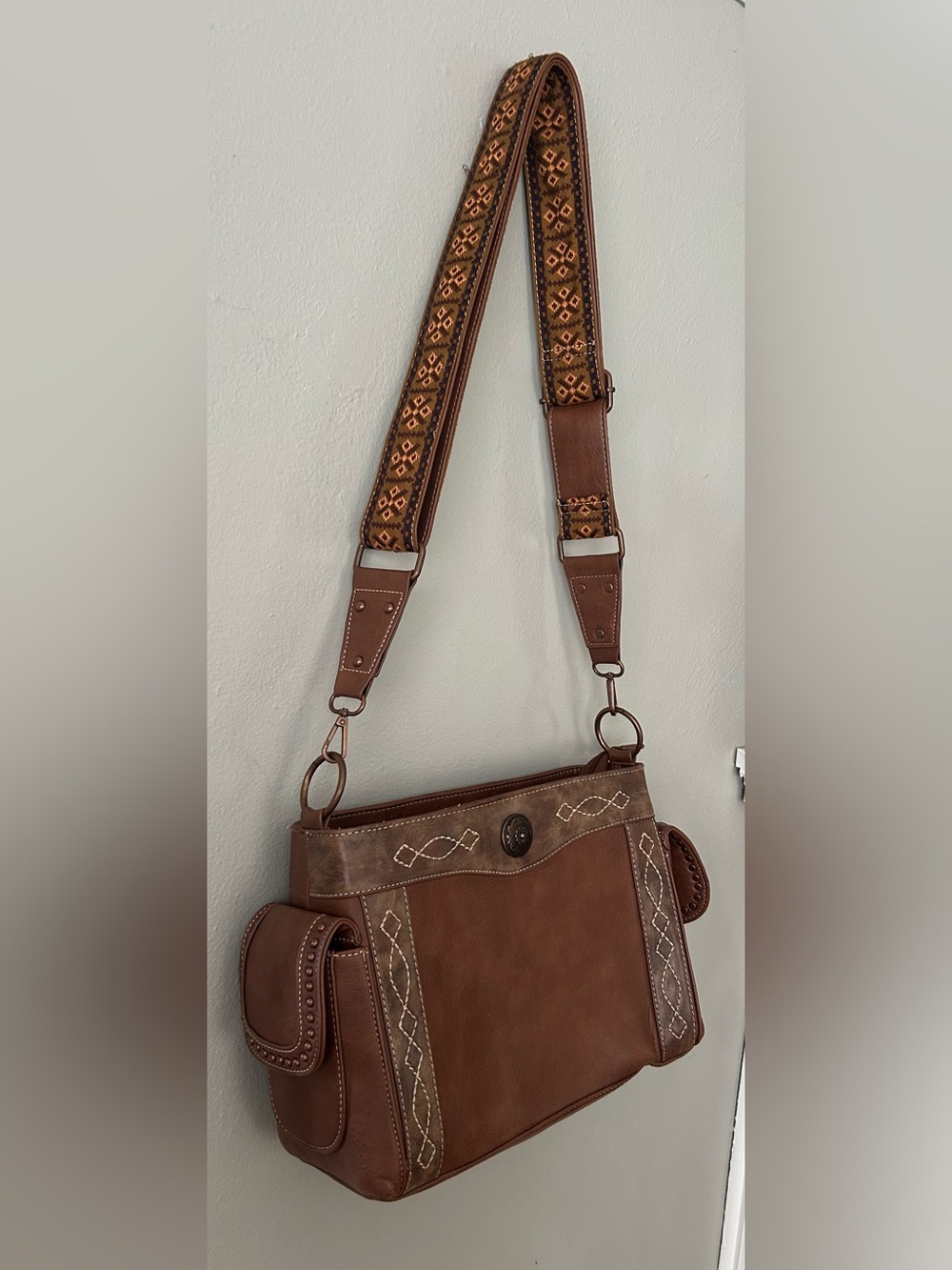Nocona Ivy Copper Concho Concealed Carry Satchel Tan Western Crossbody bag